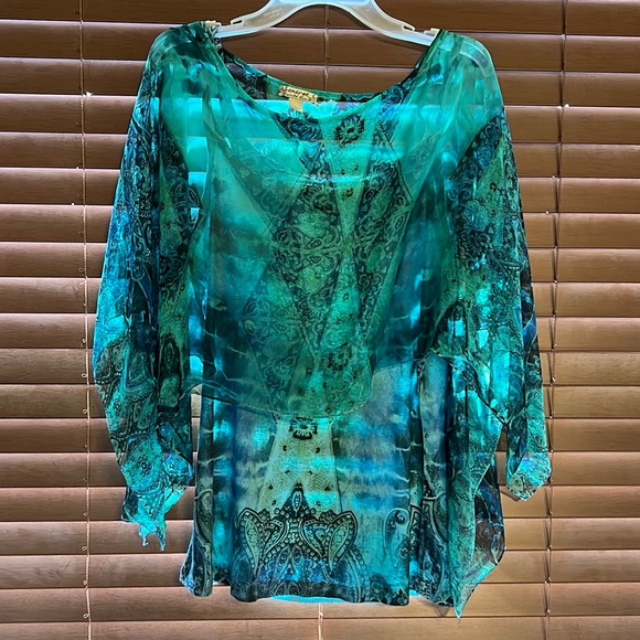 energe Tops - Energe World Wear Boho Tank Blouse Top With Shear Overlay Women’s Size Large